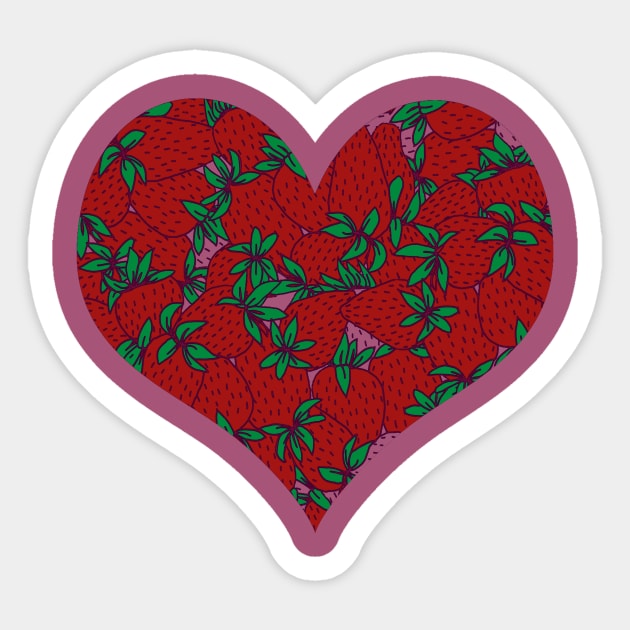 Strawberries Love Heart Sticker by MitaDreamDesign